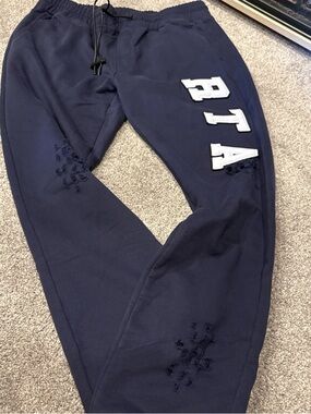 RtA Navy Sweatpants with White Letter Patch